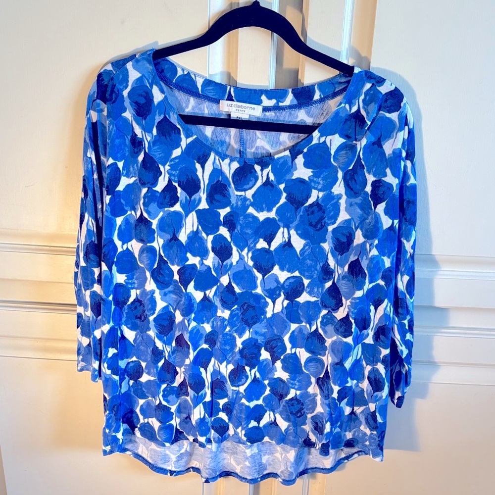 Liz Claiborne Blue and White Floral Blouse